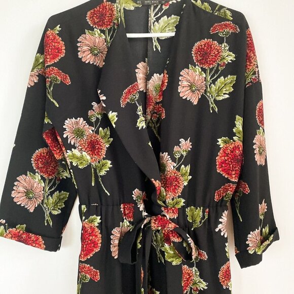 Zara DArk Florals Long Sleeve Jumpsuit S - Picture 6 of 10